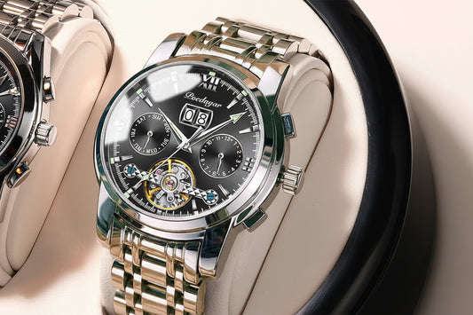 Automatic Tourbillon Style Watch – Chronograph & Full Calendar with Hidden Clasp Bracelet