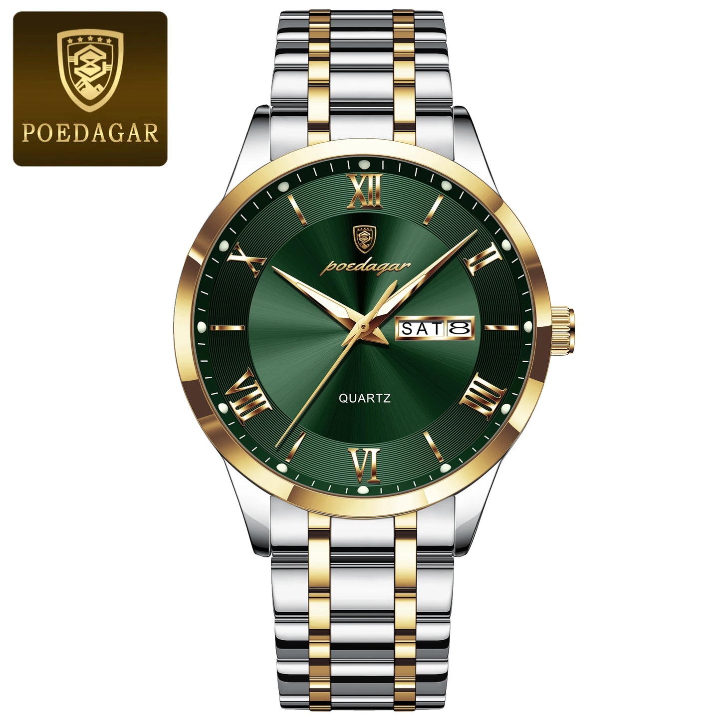 Roman Numeral Full Calendar Watch – Luminous Dial with Date, Week & Hidden Clasp