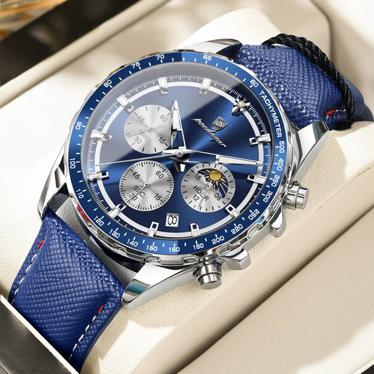 Leather Chronograph Watch – Luminous Dial with Date