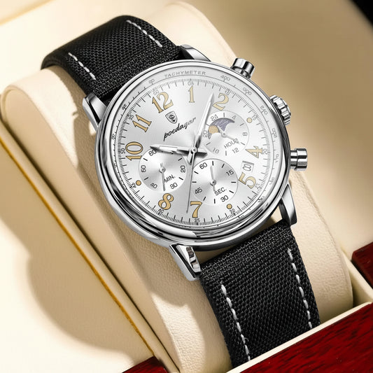 Classic Chronograph Watch – Luminous Arabic Dial with Nylon Strap