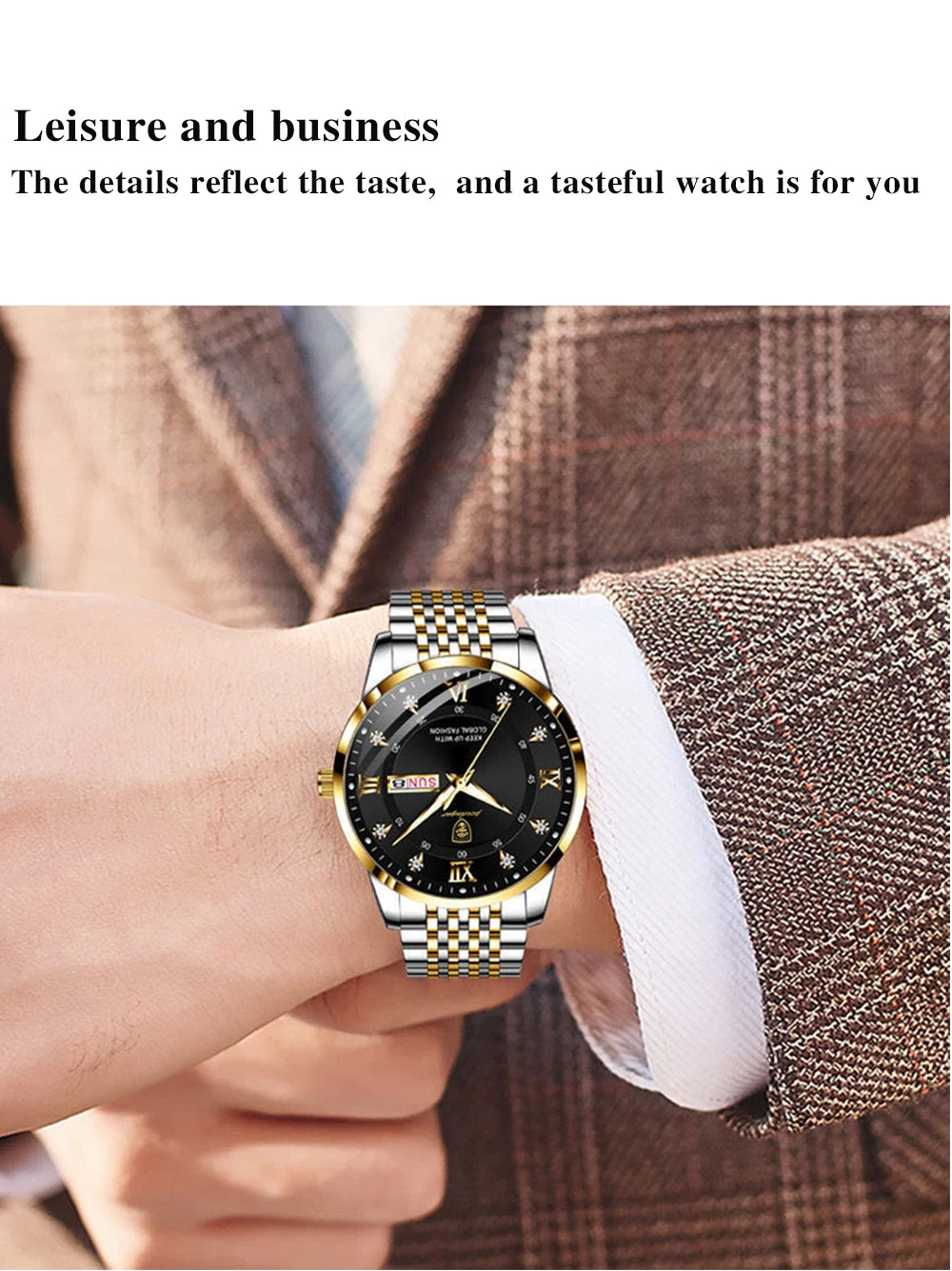 Full Calendar Chronograph Watch – Roman Numeral Dial with Hidden Clasp Bracelet