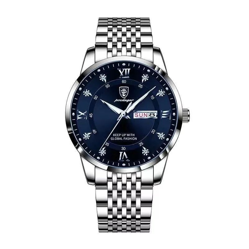 Full Calendar Chronograph Watch – Roman Numeral Dial with Hidden Clasp Bracelet