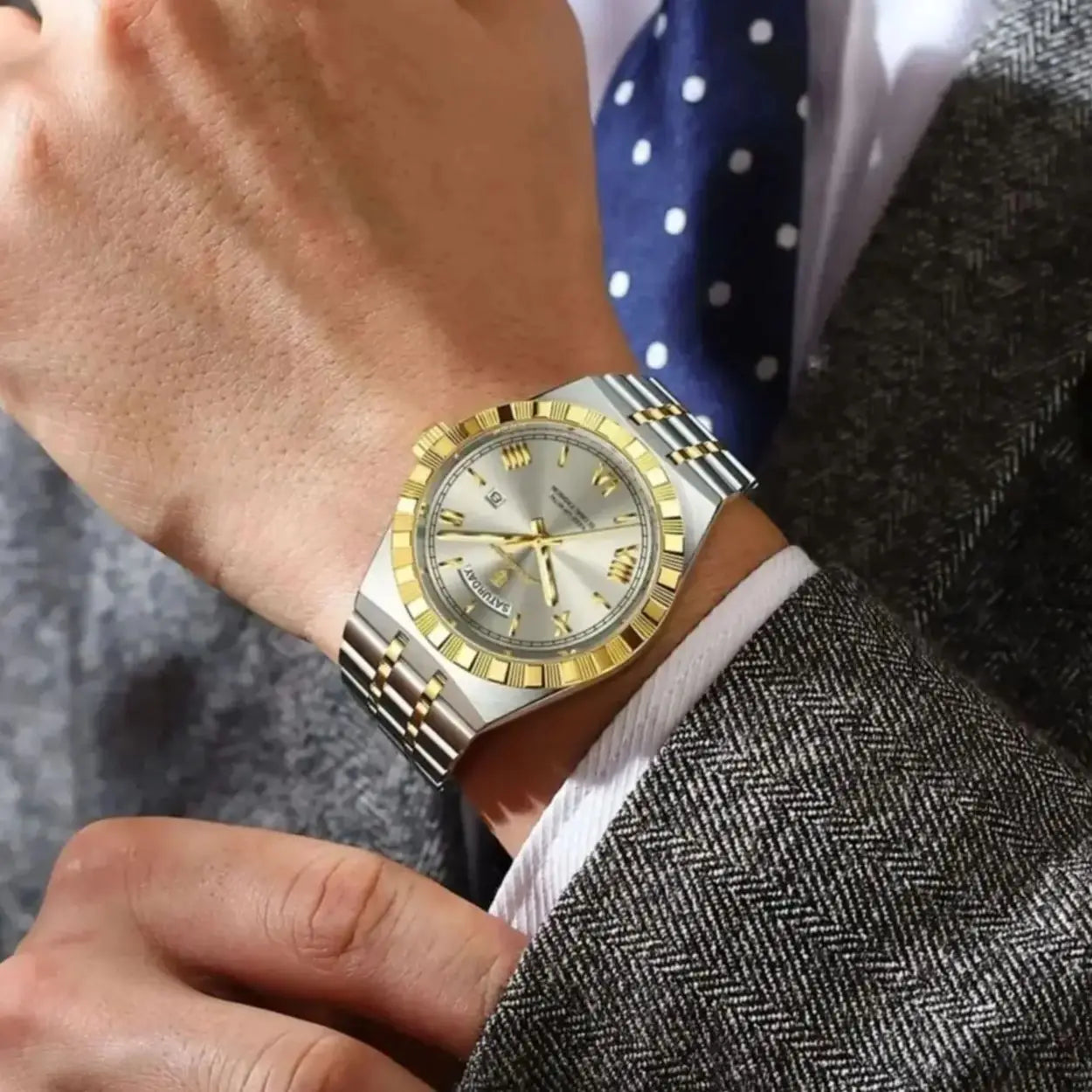 Full Calendar Business Watch – Roman Numeral Dial with Hidden Clasp