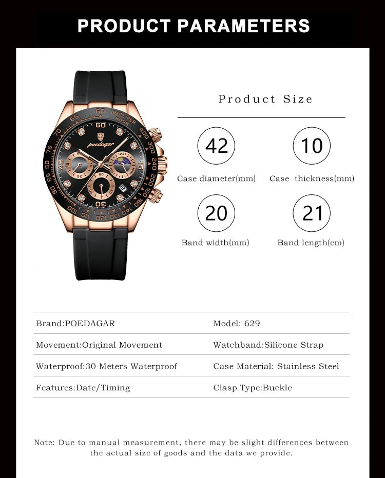 Chronograph Watch with Bamboo Strap – Luminous Dial & Date