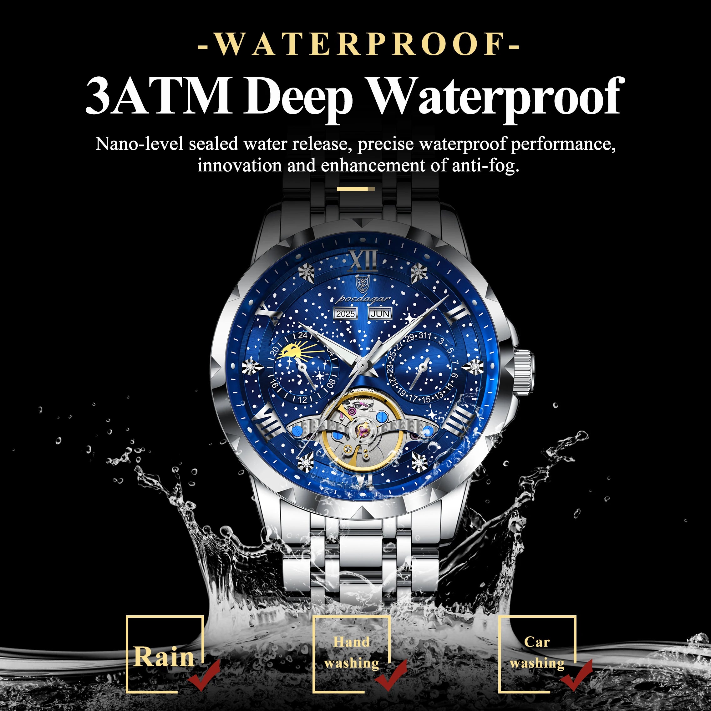 Automatic Skeleton Watch – Roman Numeral Dial with Tourbillon Style