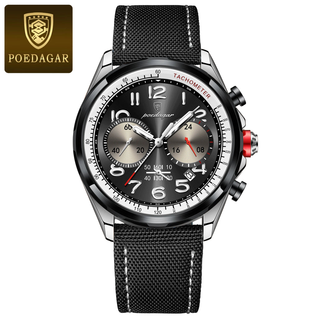 Chronograph Watch with Nylon Strap – Complete Calendar & Luminous Arabic Dial