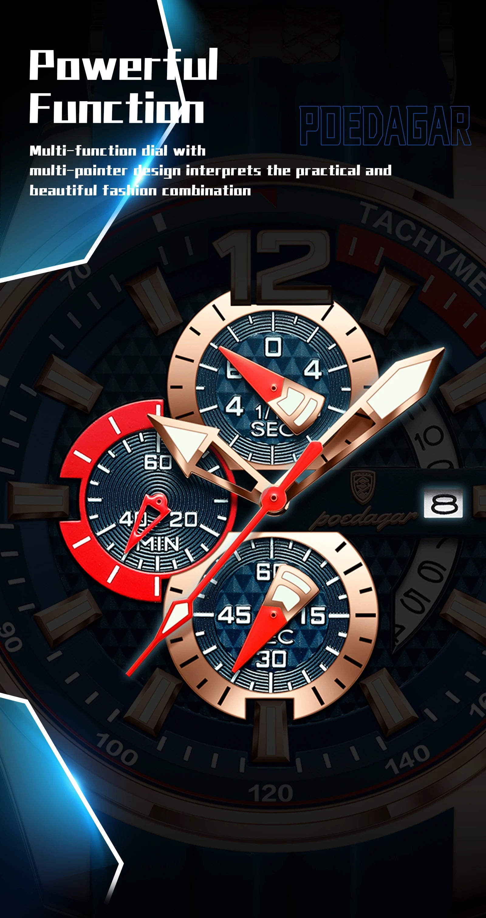 Chronograph Sport Watch – Large Arabic Dial with Silicone Strap & Full Calendar