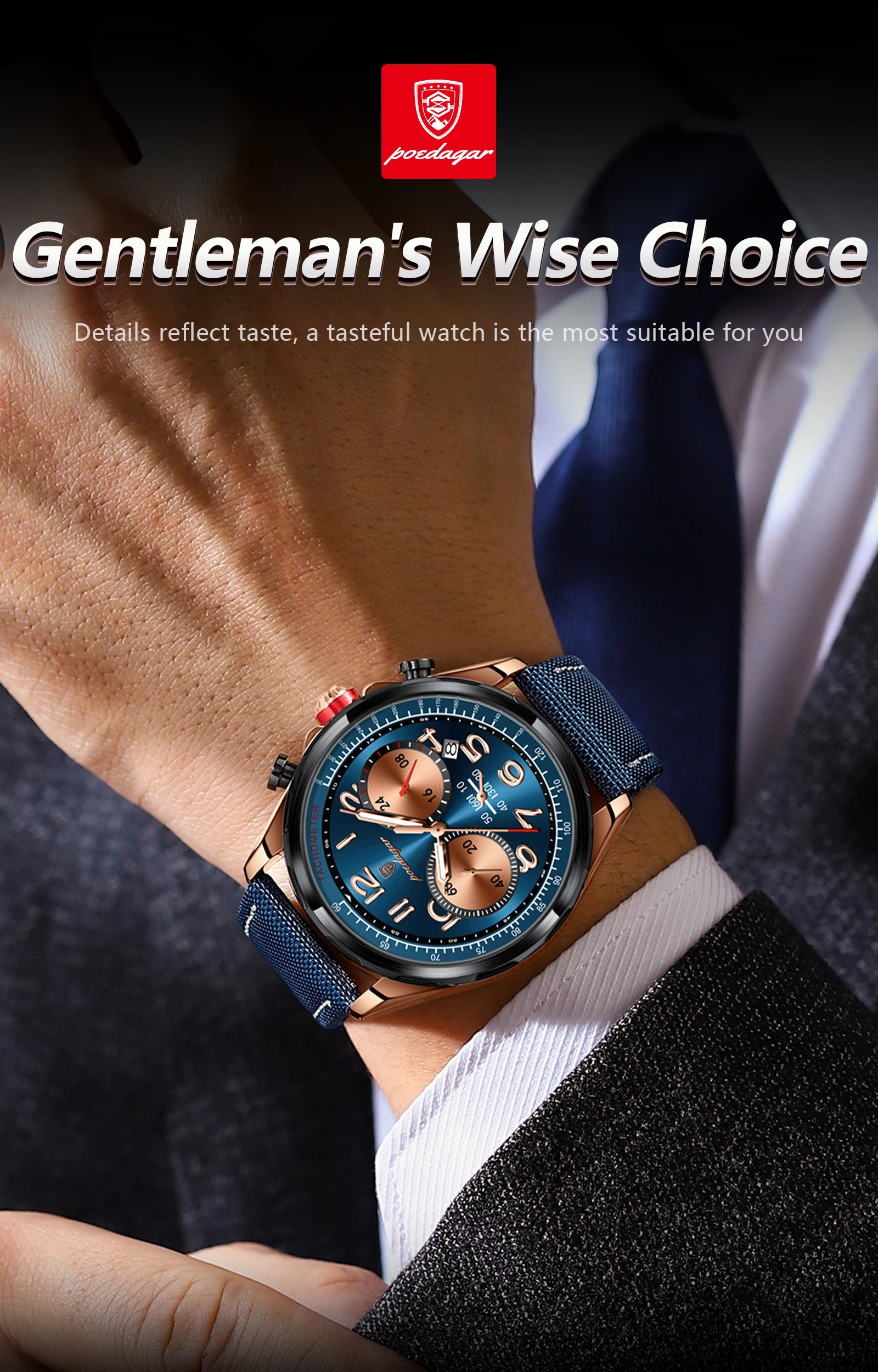 Chronograph Watch with Nylon Strap – Complete Calendar & Luminous Arabic Dial
