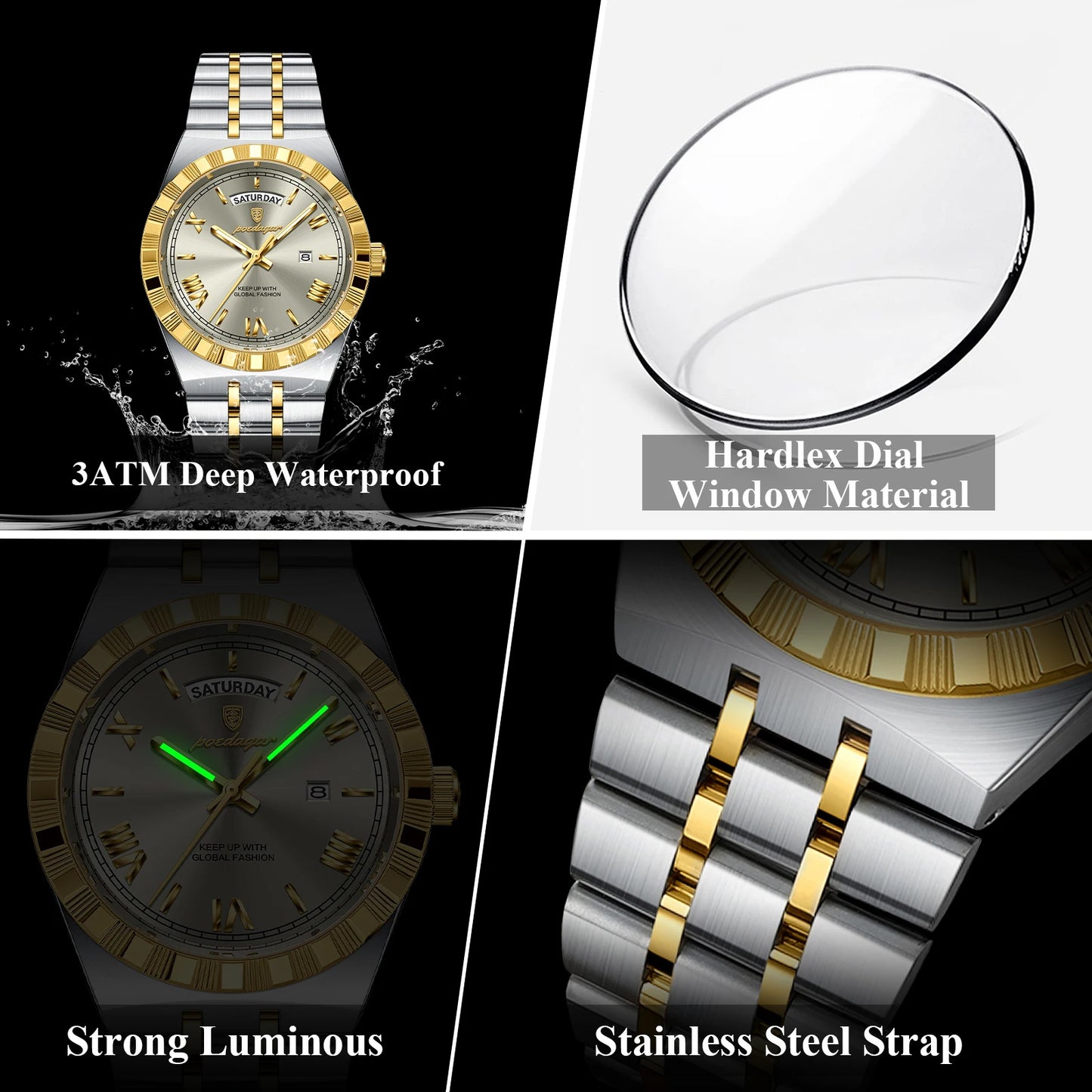 Luxury Business Chronograph – Day, Date, Luminous Dial, Steel Bracelet