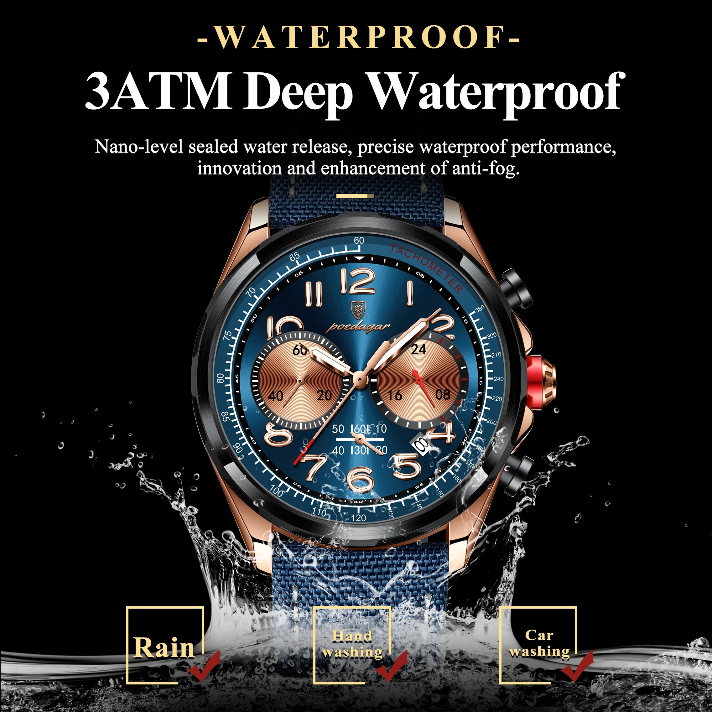 Chronograph Watch with Nylon Strap – Complete Calendar & Luminous Arabic Dial