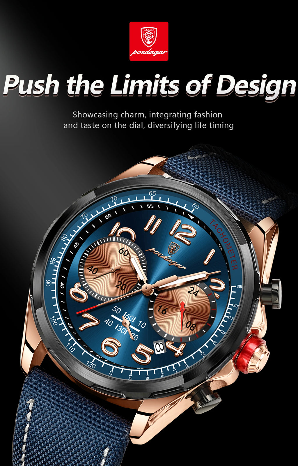Chronograph Watch with Nylon Strap – Complete Calendar & Luminous Arabic Dial