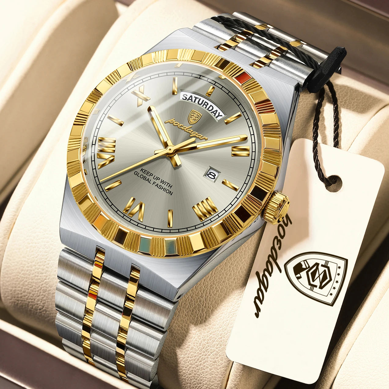 Full Calendar Business Watch – Roman Numeral Dial with Hidden Clasp