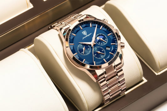 Moon Phase Full Calendar Watch – Luminous Dial with Stainless Steel Bracelet