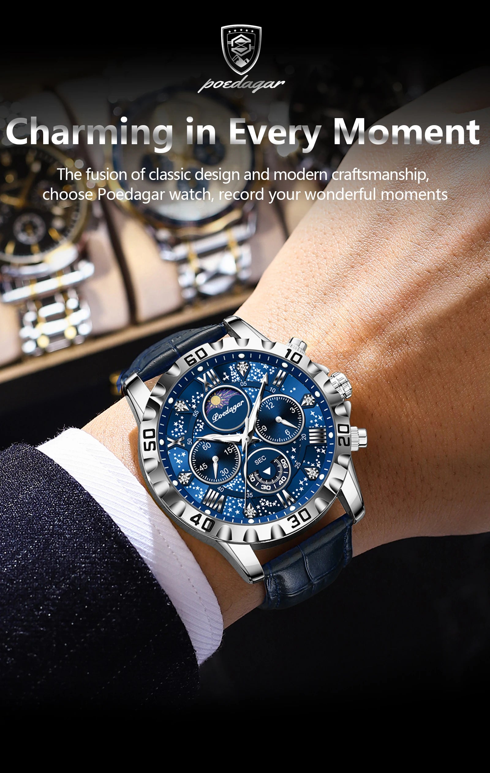 Chronograph Watch with Multiple Time Zone – Leather Strap & Sapphire Crystal