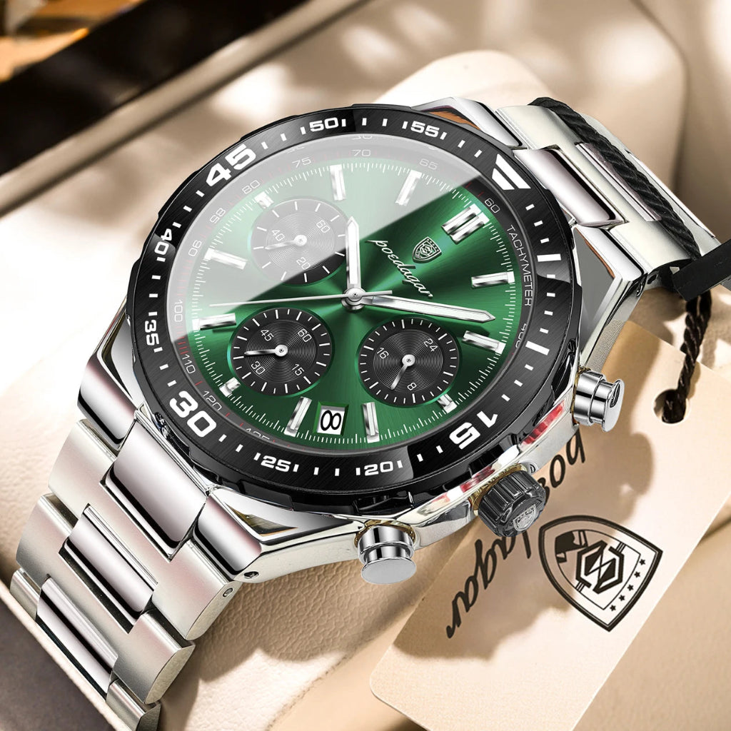 Business Chronograph Watch – Stainless Steel, Luminous Dial, Date Display