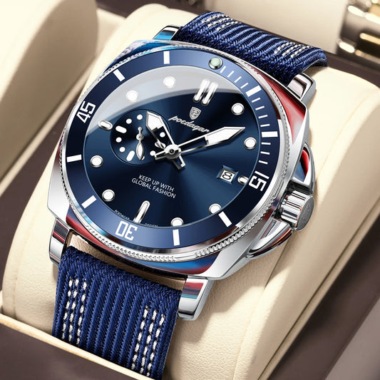 Nylon Strap Business Watch – Luminous Dial with Date & Hidden Clasp