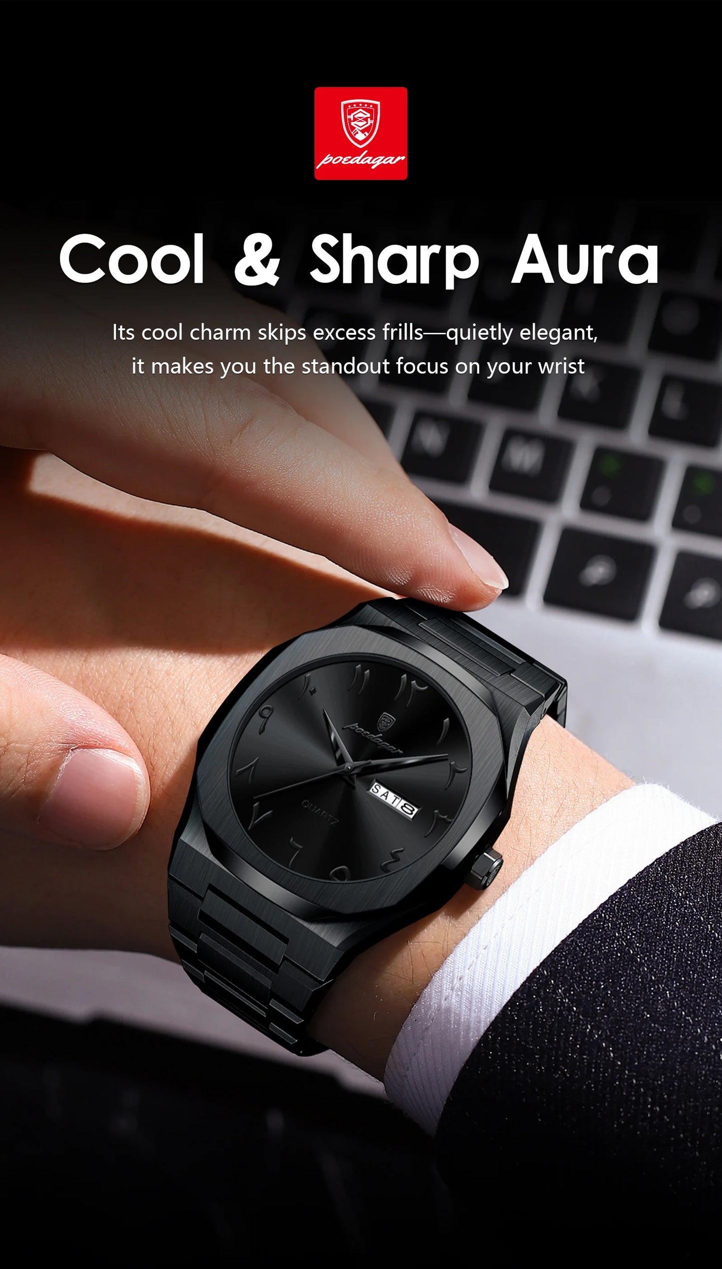 Irregular Shape Full Calendar Watch – Date & Week Display with Hidden Clasp