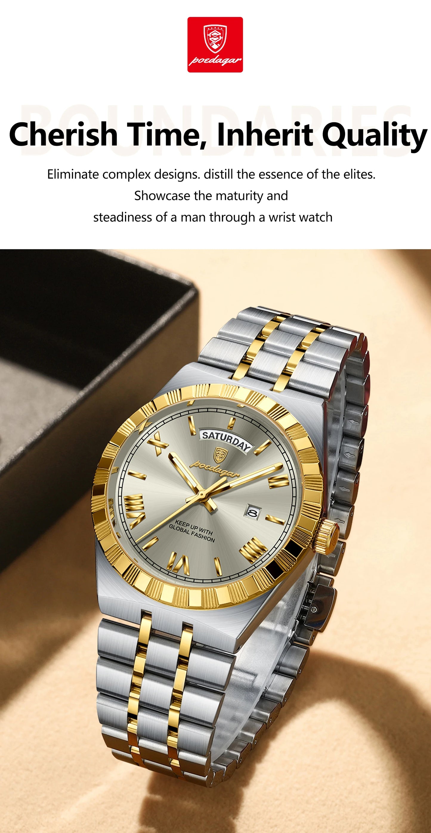 Luxury Business Chronograph – Day, Date, Luminous Dial, Steel Bracelet