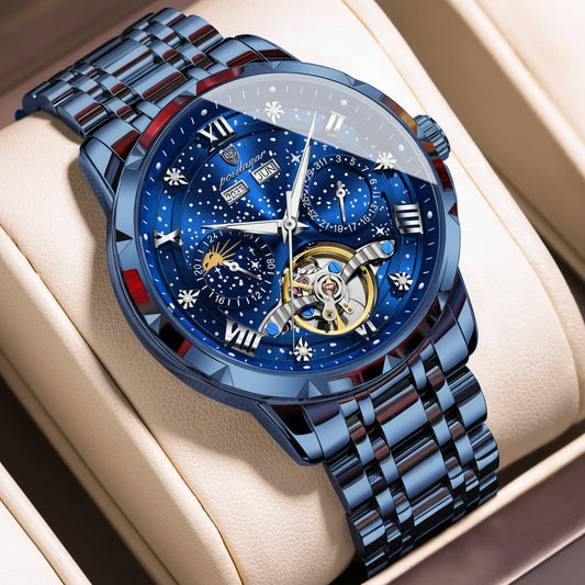 Automatic Skeleton Watch – Tourbillon Style with Roman Numeral Dial & Full Calendar