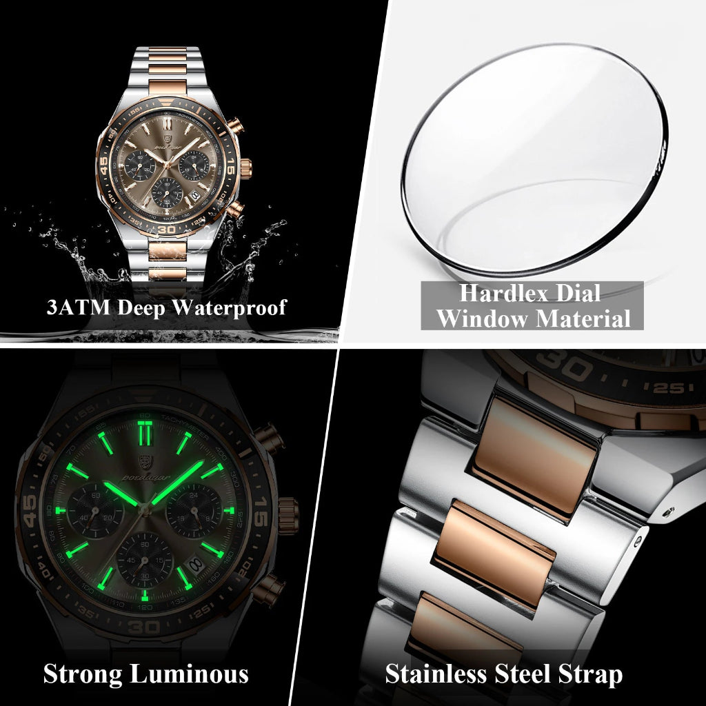 Business Chronograph Watch – Stainless Steel, Luminous Dial, Date Display