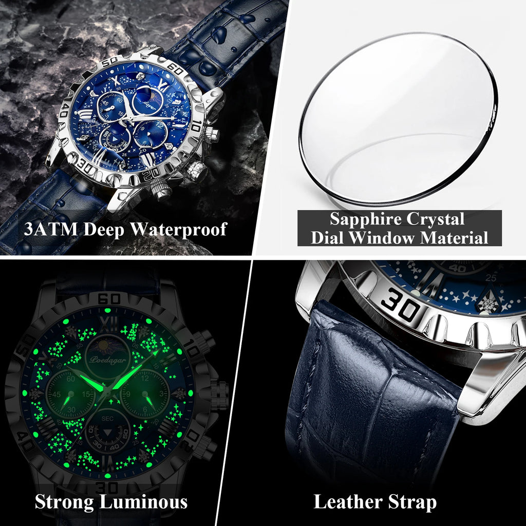 Chronograph Watch with Multiple Time Zone – Leather Strap & Sapphire Crystal
