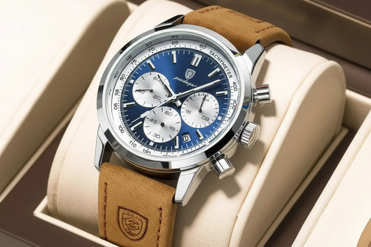 Chronograph Leather Watch – Full Calendar with Luminous Dial