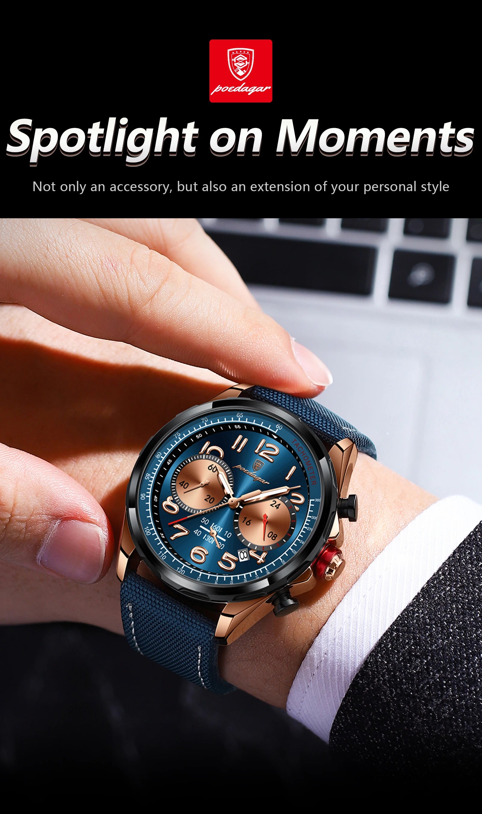 Chronograph Watch with Nylon Strap – Complete Calendar & Luminous Arabic Dial