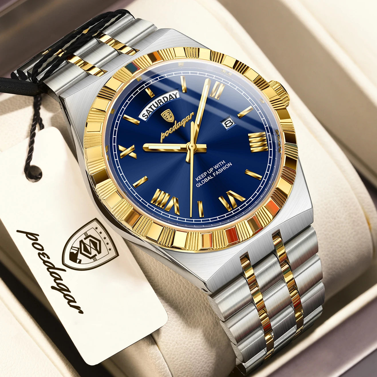 Full Calendar Business Watch – Roman Numeral Dial with Hidden Clasp