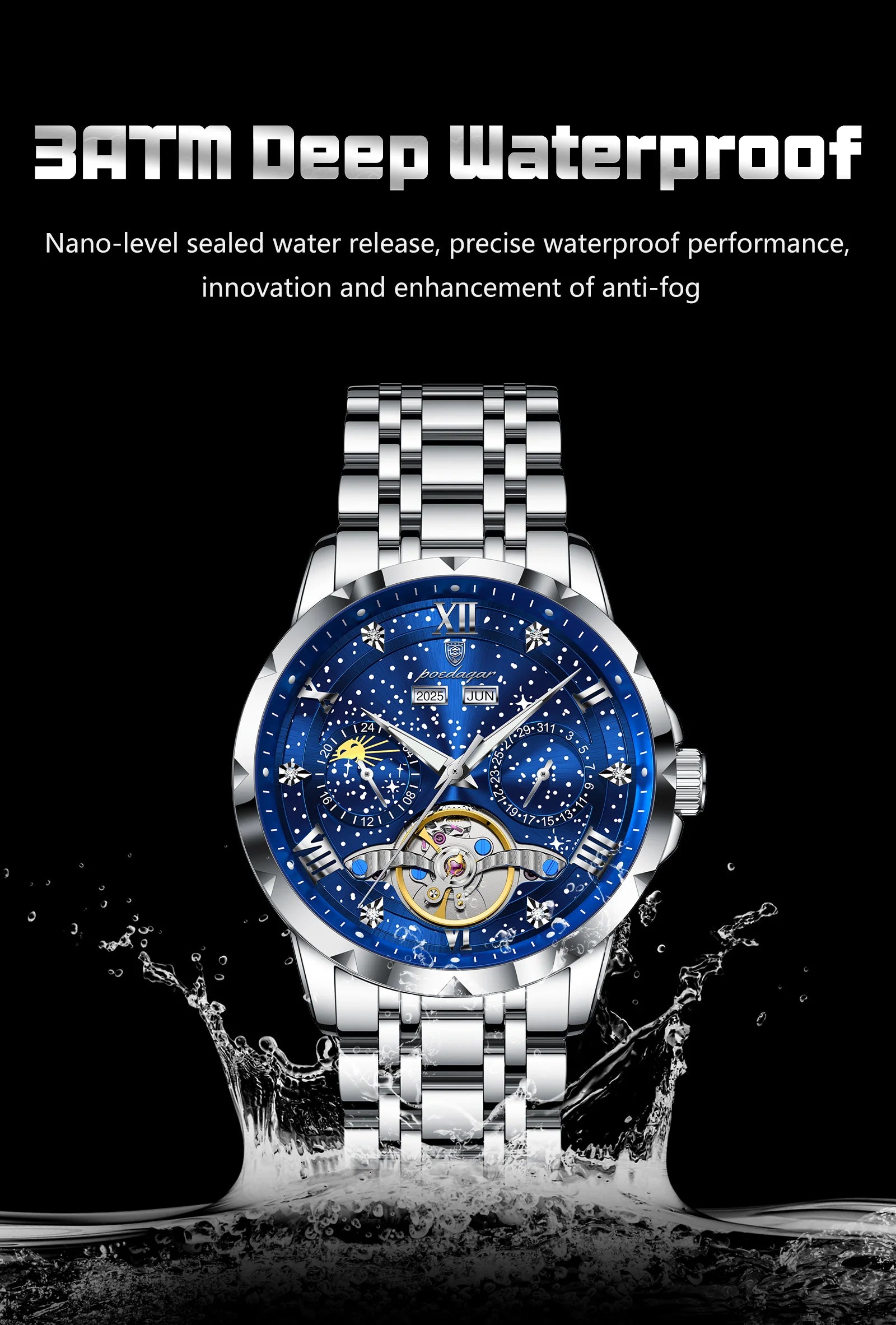 Automatic Skeleton Watch – Roman Numeral Dial with Tourbillon Style