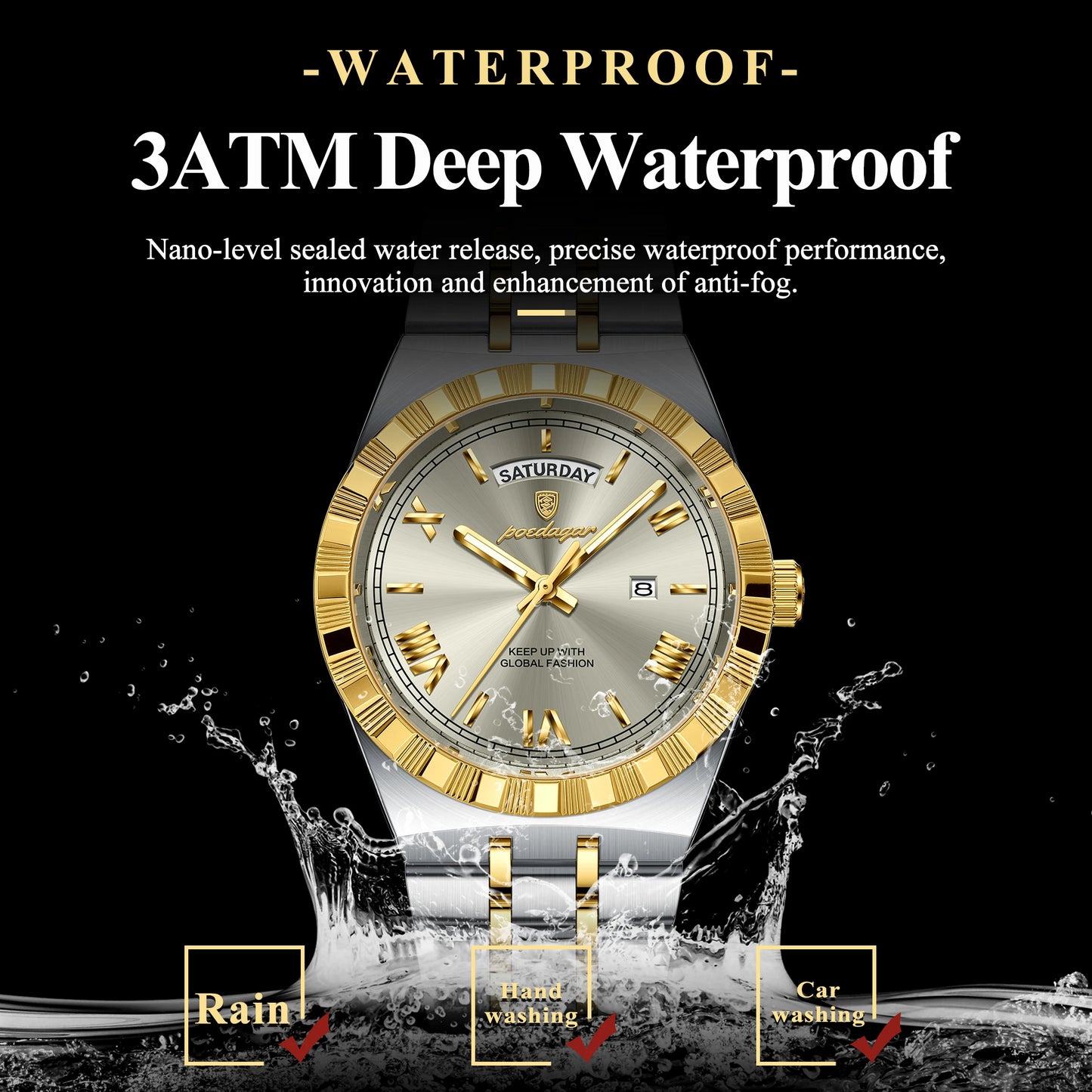 Luxury Business Chronograph – Day, Date, Luminous Dial, Steel Bracelet