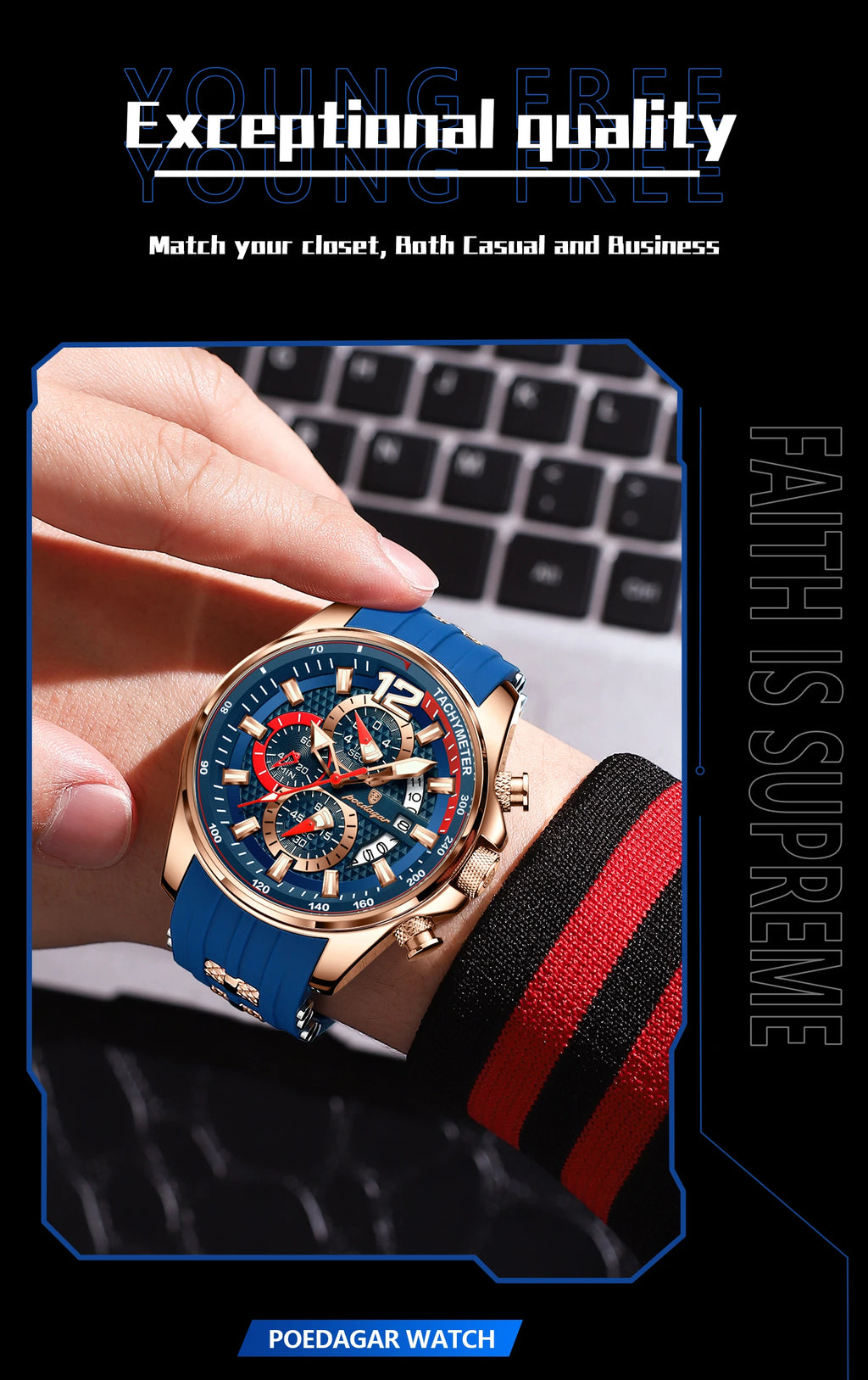 Chronograph Sport Watch – Large Arabic Dial with Silicone Strap & Full Calendar
