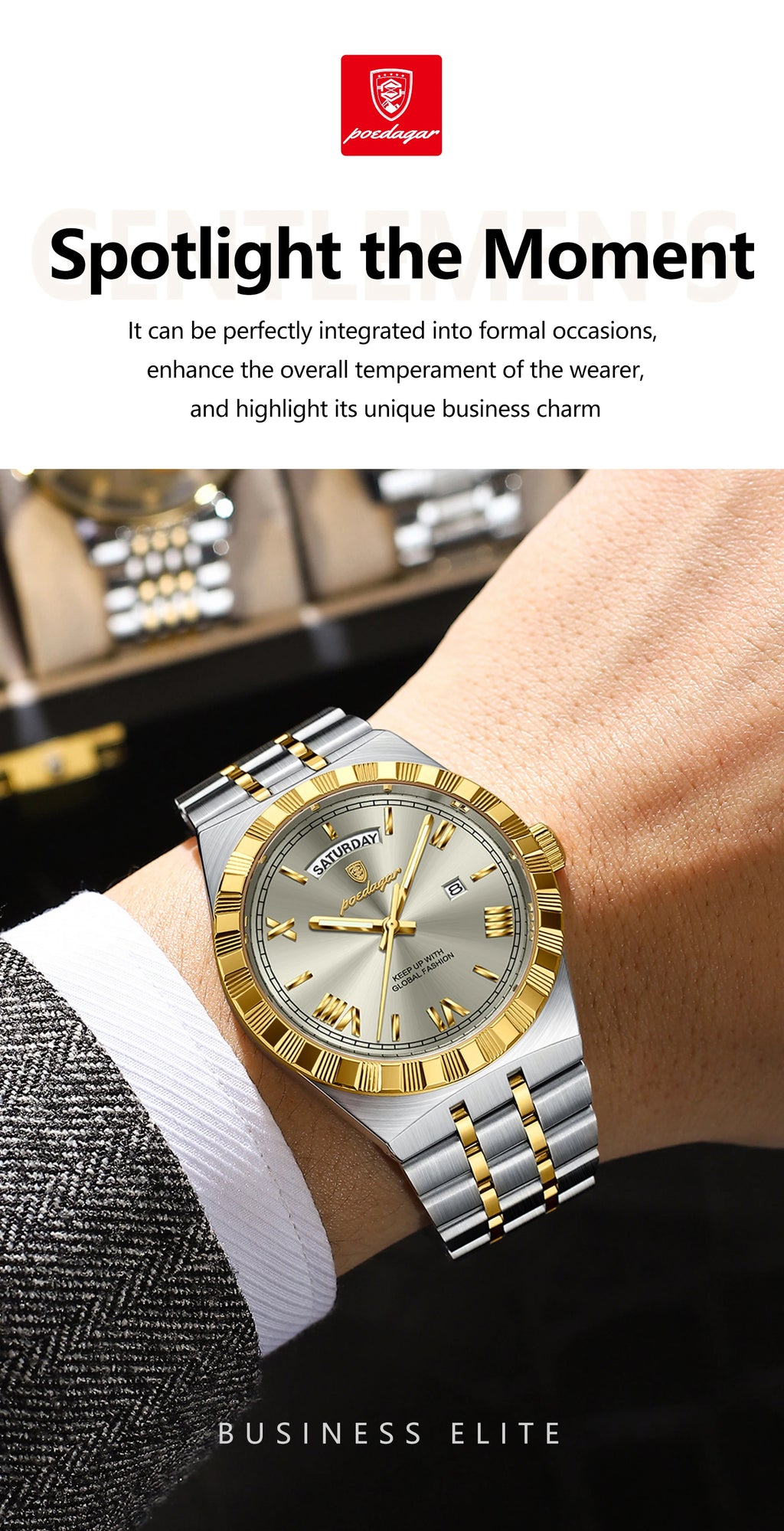 Full Calendar Business Watch – Roman Numeral Dial with Hidden Clasp