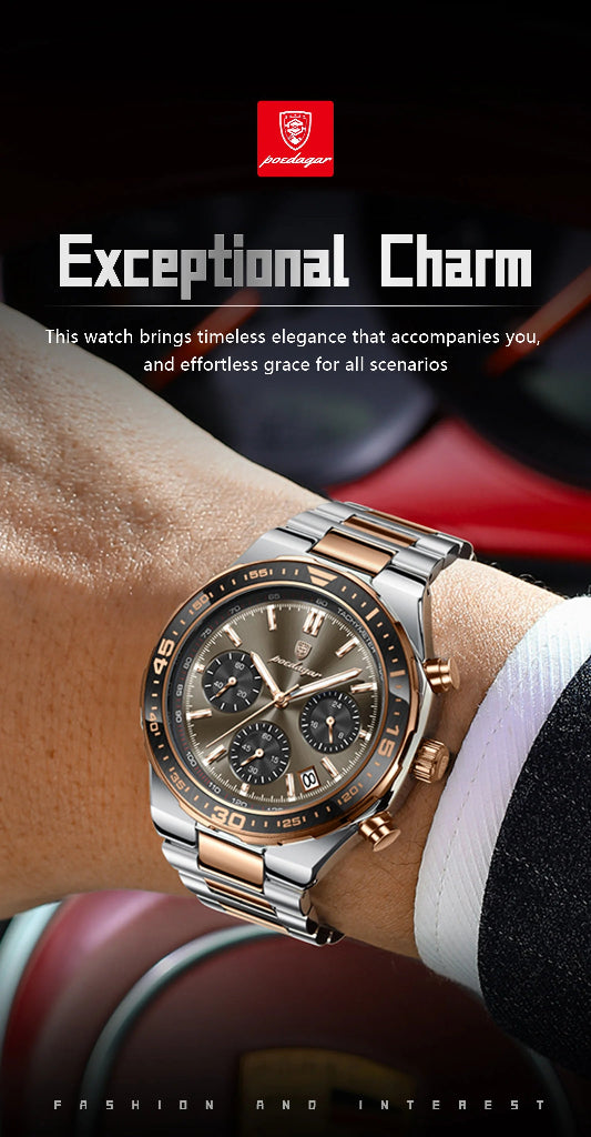 Business Chronograph Watch – Stainless Steel, Luminous Dial, Date Display