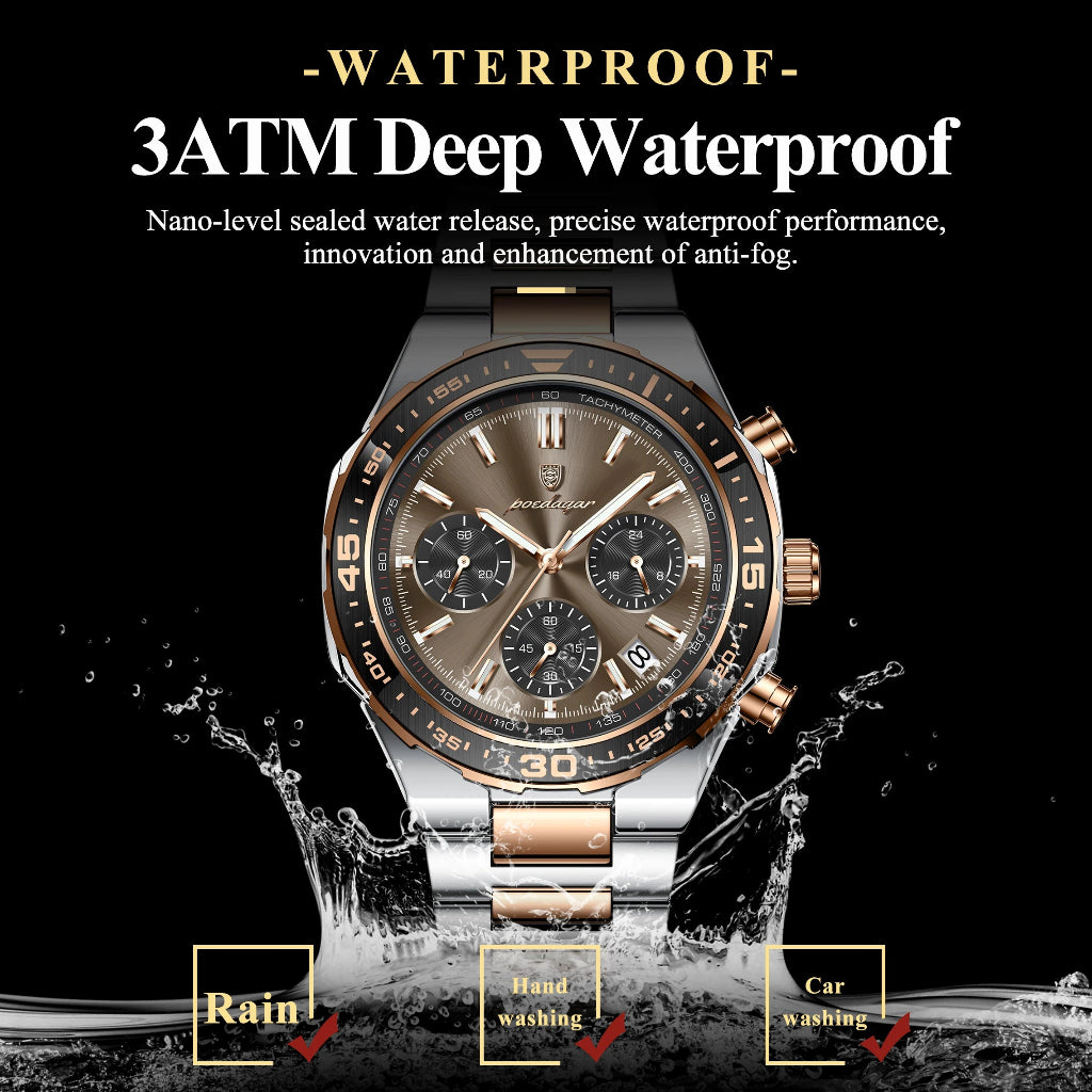 Business Chronograph Watch – Stainless Steel, Luminous Dial, Date Display