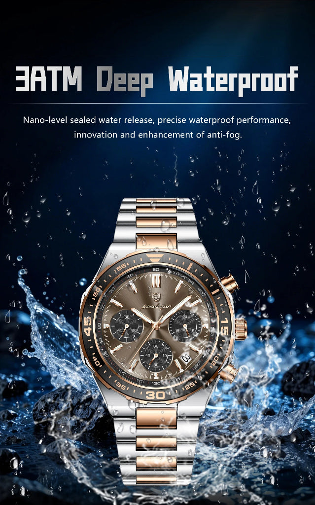 Business Chronograph Watch – Stainless Steel, Luminous Dial, Date Display