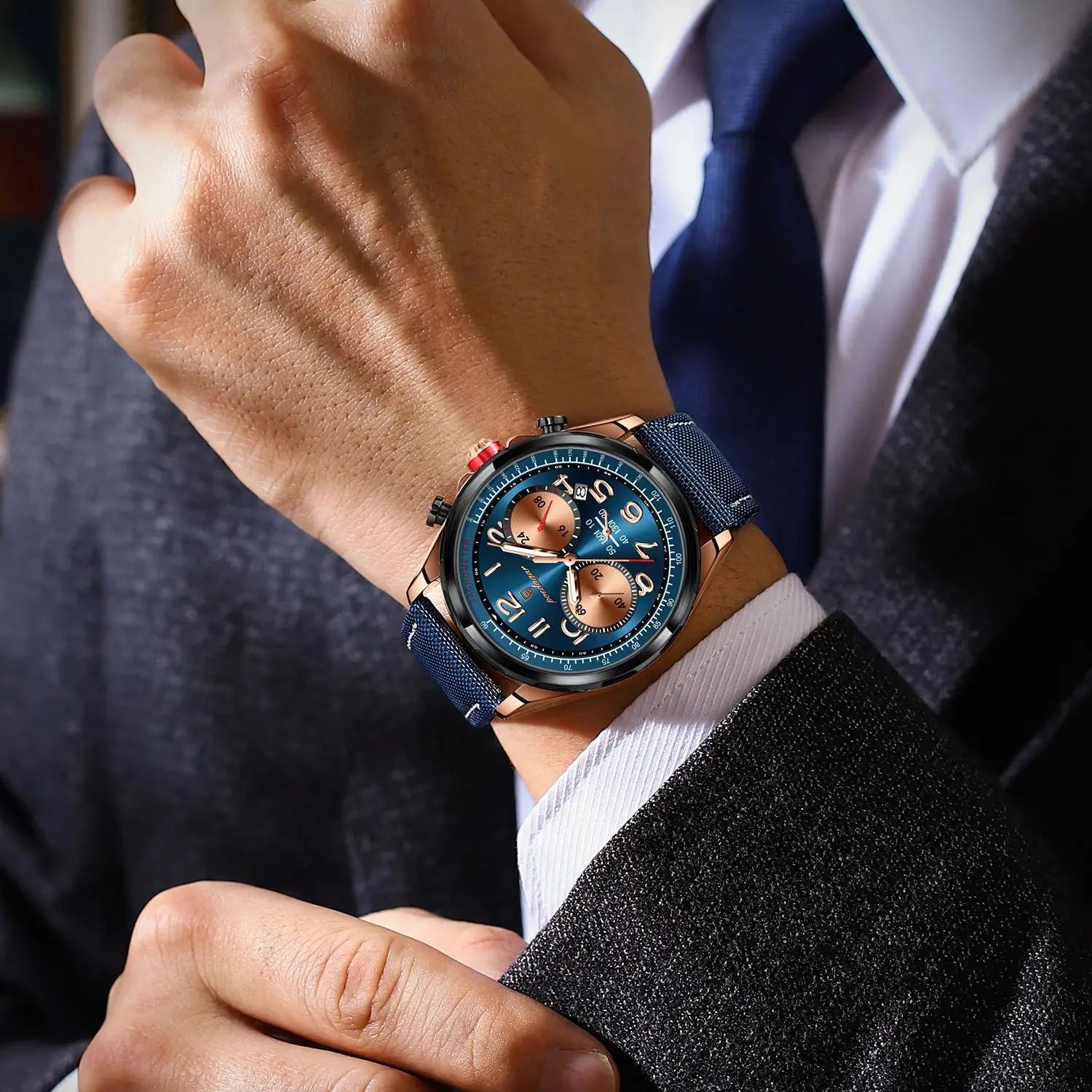 Chronograph Watch with Nylon Strap – Complete Calendar & Luminous Arabic Dial