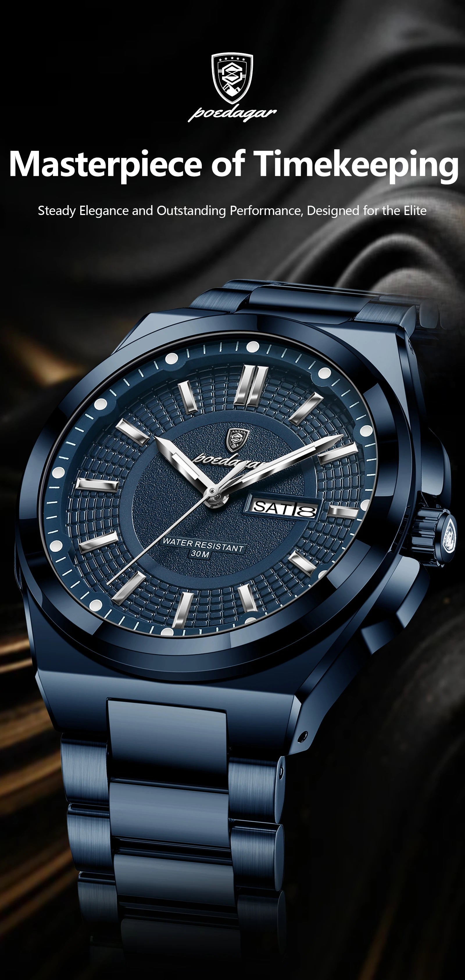 Full Calendar Sport Watch – Luminous Dial with Hidden Clasp Bracelet