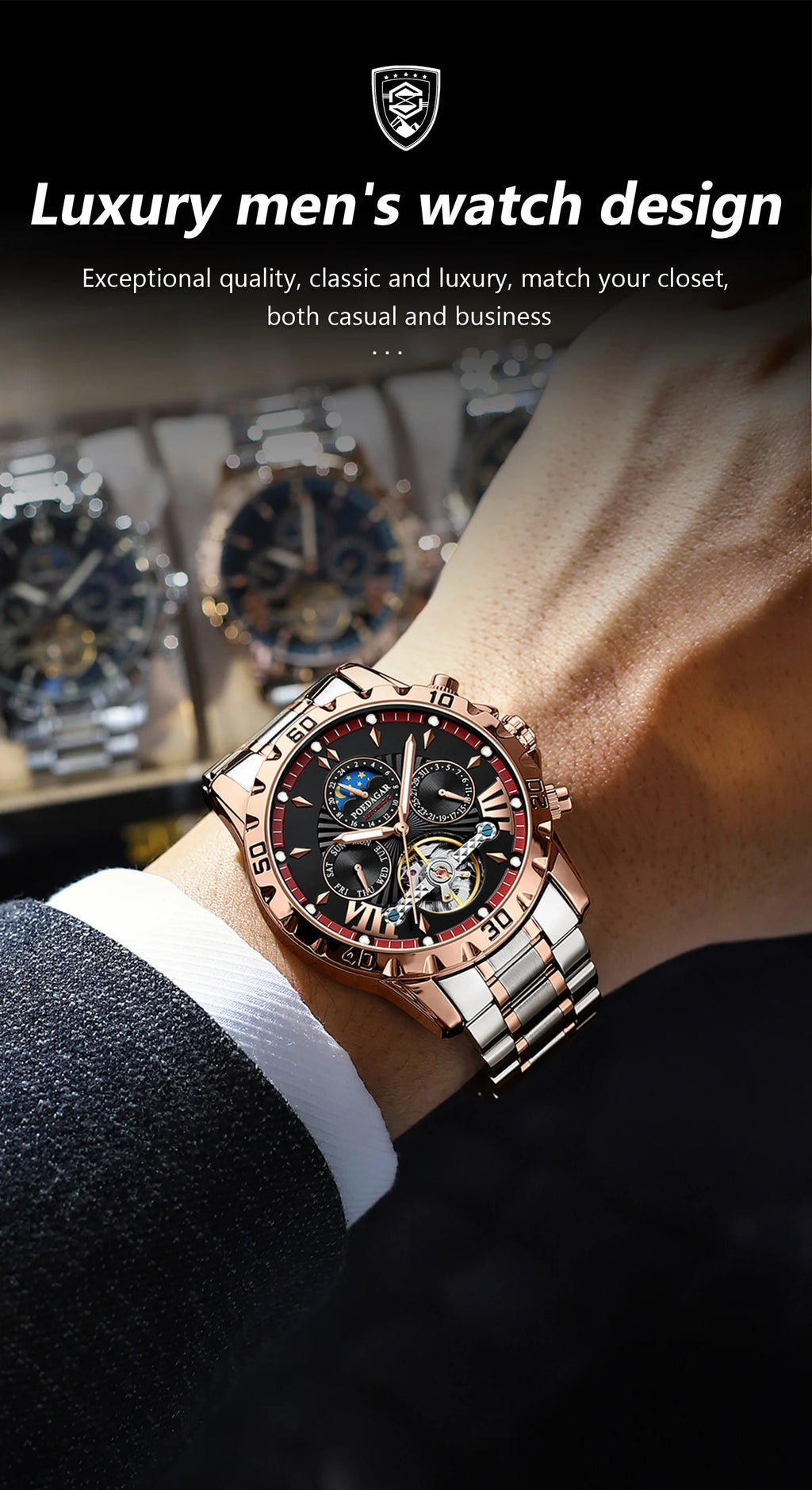 Automatic Skeleton Watch – Tourbillon Style with Full Calendar & Sapphire Crystal