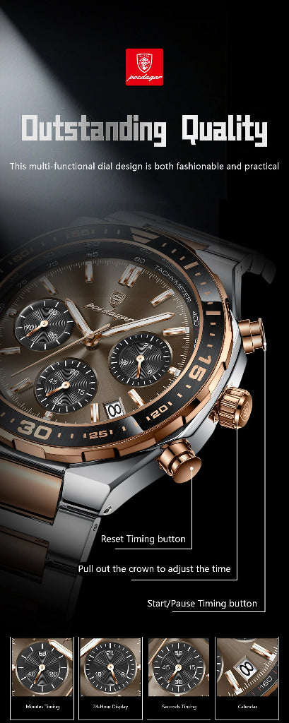 Business Chronograph Watch – Stainless Steel, Luminous Dial, Date Display