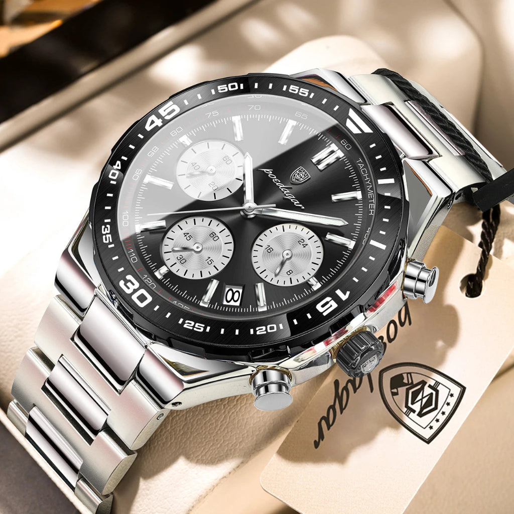 Business Chronograph Watch – Stainless Steel, Luminous Dial, Date Display