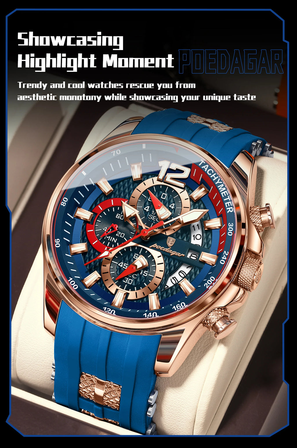 Chronograph Sport Watch – Large Arabic Dial with Silicone Strap & Full Calendar