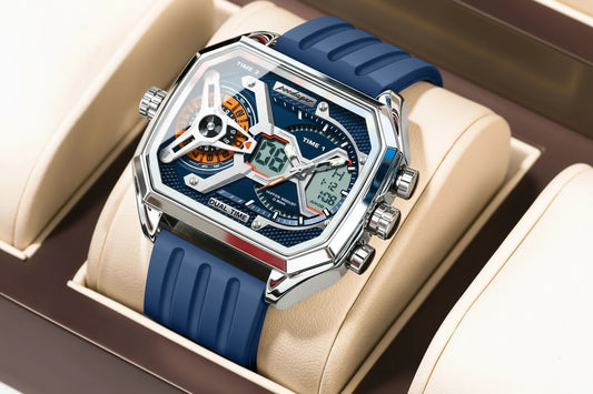 LED Analog-Digital Chronograph Watch – Dual Time & Alarm with Silicone Strap