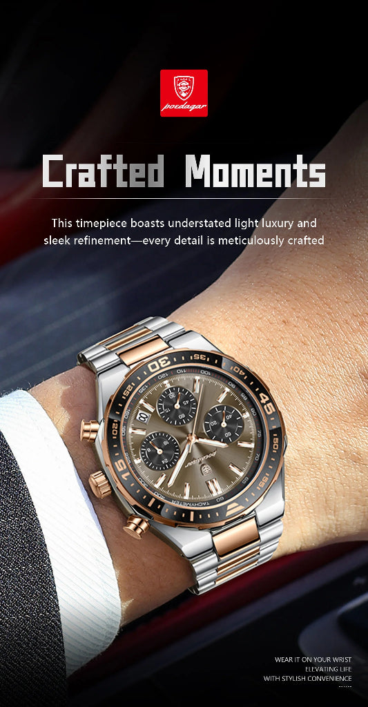Business Chronograph Watch – Stainless Steel, Luminous Dial, Date Display