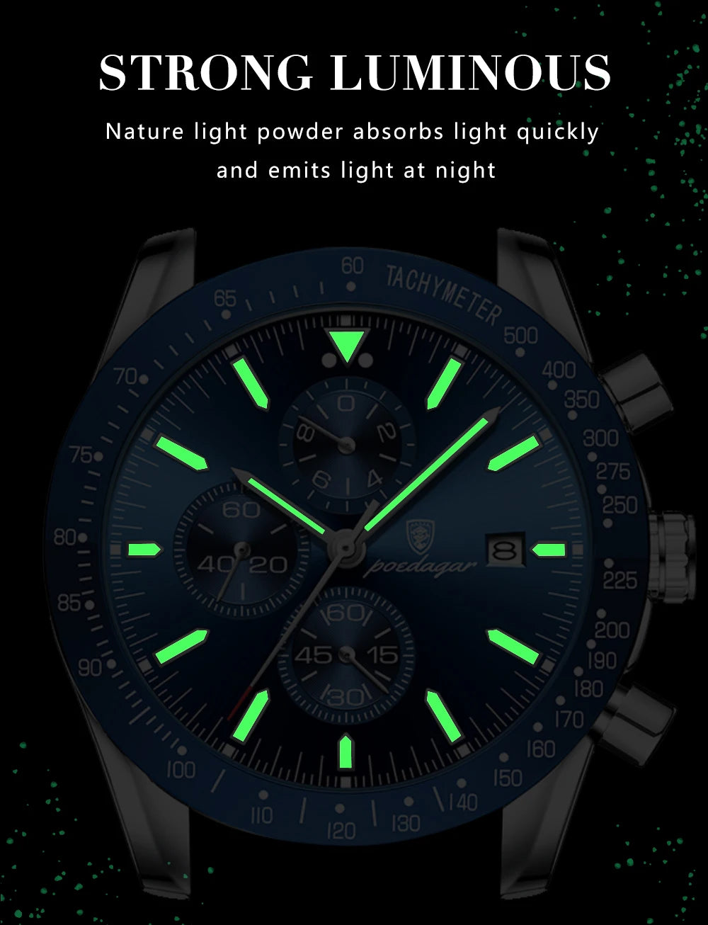 Dress Chronograph Watch – Luminous Dial with Safety Clasp Bracelet