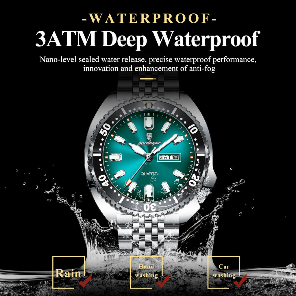 Large Full Calendar Watch – Luminous Dial with Hidden Clasp Bracelet