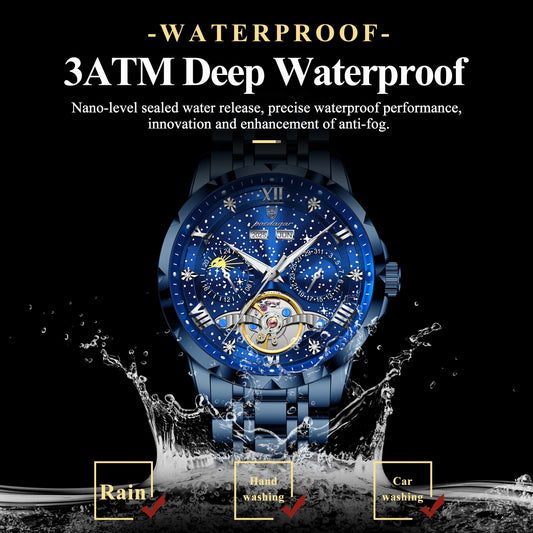 Automatic Skeleton Watch – Tourbillon Style with Roman Numeral Dial & Full Calendar
