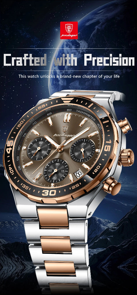 Business Chronograph Watch – Stainless Steel, Luminous Dial, Date Display