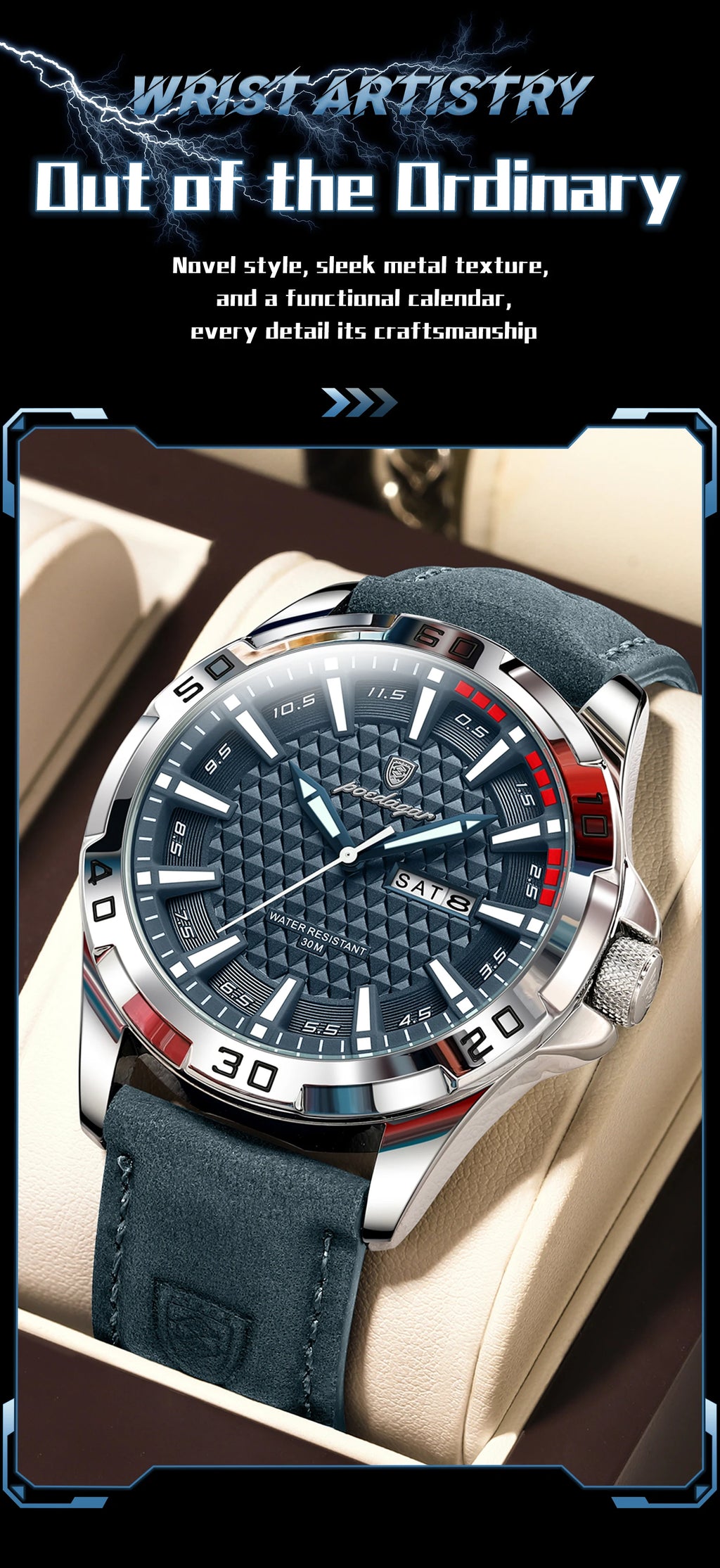 Large Arabic Dial Watch – Full Calendar with Leather Strap