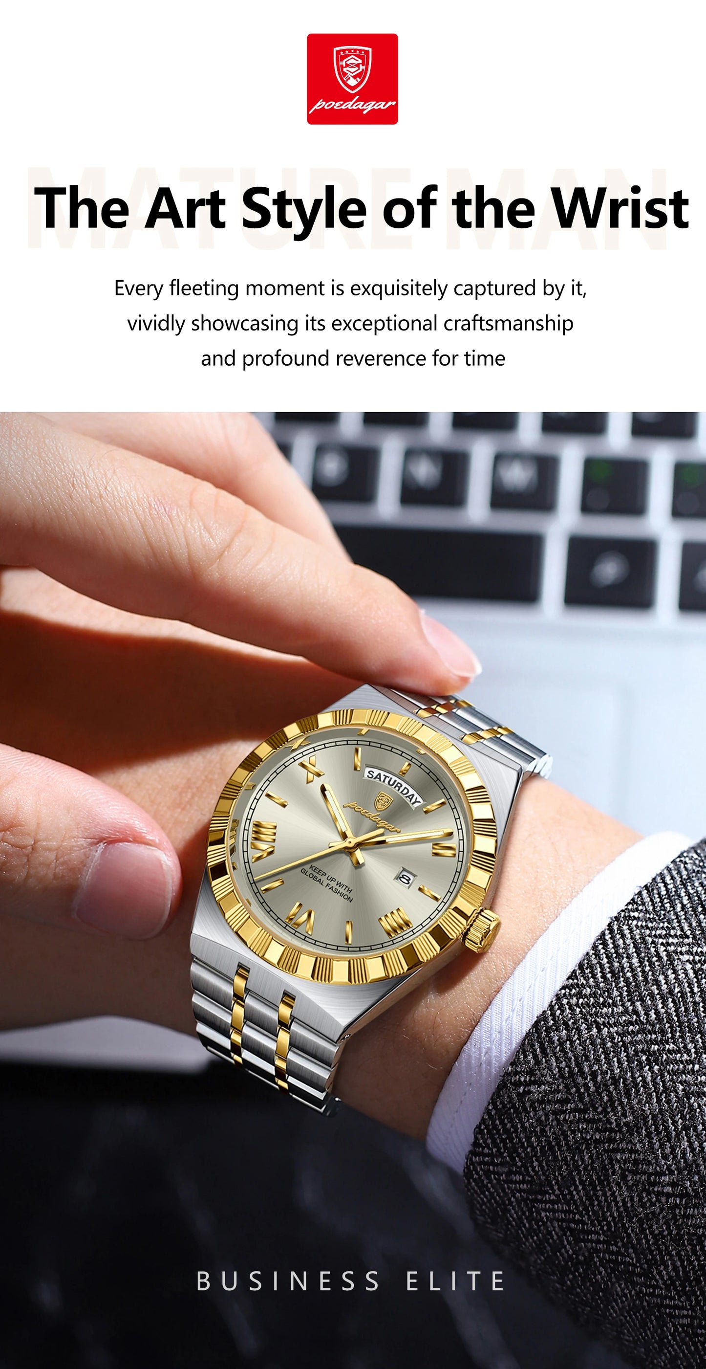Luxury Business Chronograph – Day, Date, Luminous Dial, Steel Bracelet