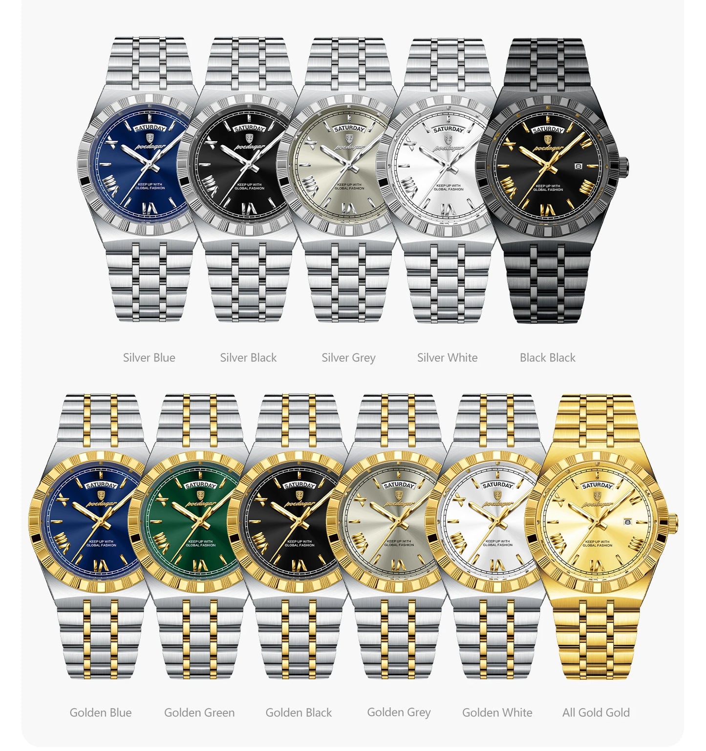 Luxury Business Chronograph – Day, Date, Luminous Dial, Steel Bracelet